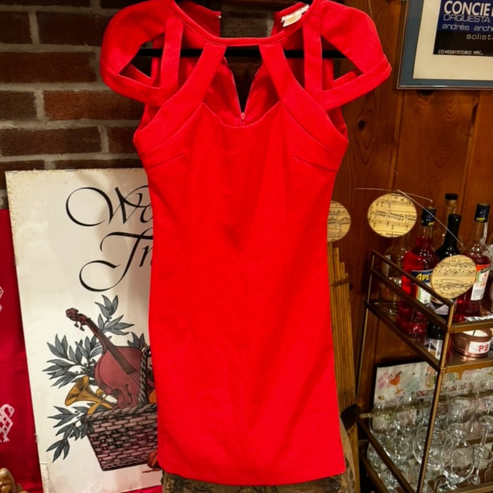 Coral Red Copper Penny Midi Dress